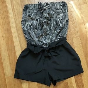 Express Snakeskin Print Strapless Romper